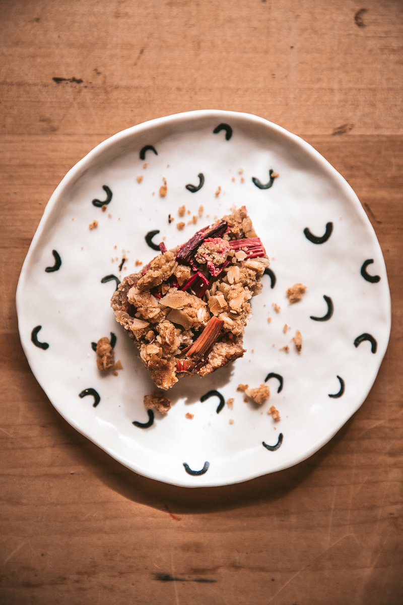 Rhubarb Oat Bars with crumble topping